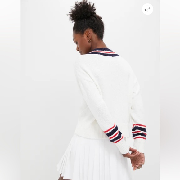 NWT - Tuckernuck White V-Neck Sweater with Red and Blue Stripes - Picture 2 of 8